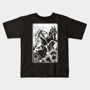 Dark fantasy unicorn sunflowers horse horror skull Kids T-Shirt